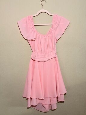 EXLURA Light Pink Tie Back Romper Dress